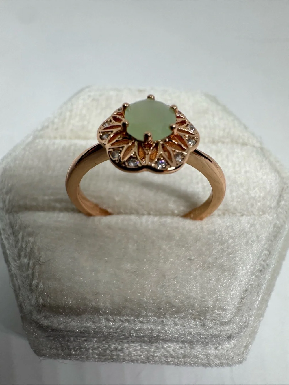 Vintage 14K 585 Rolled Gold Lab Created Mint Quartz Ring Size 8